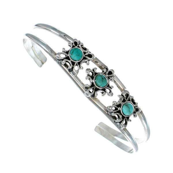 Genuine Navajo Turquoise Sterling Silver Cuff Flower Bracelet TX11344