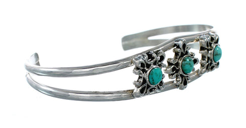 Genuine Navajo Turquoise Sterling Silver Cuff Flower Bracelet TX11344
