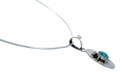 Genuine Navajo Sterling Silver Turquoise Turtle Inlay Pendant Italian Snake Chain Necklace Set TX11353