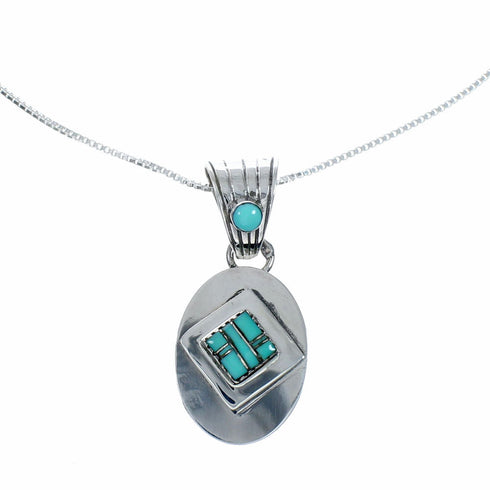Southwest Turquoise Inlay Sterling Silver Box Chain Necklace Set TX11351