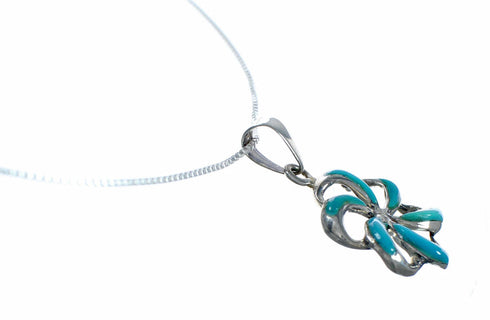 Southwest Turquoise Flower Inlay Sterling Silver Box Chain Necklace Set TX11352