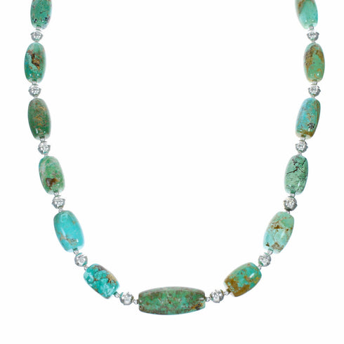 Genuine Navajo Kingman Lake Turquoise Sterling Silver Bead Necklace TX11365
