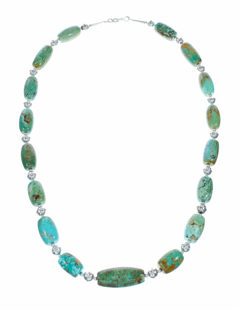 Genuine Navajo Kingman Lake Turquoise Sterling Silver Bead Necklace TX11365