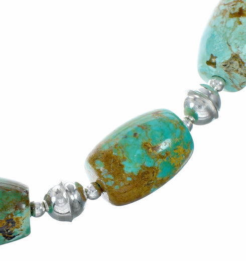 Genuine Navajo Kingman Lake Turquoise Sterling Silver Bead Necklace TX11365