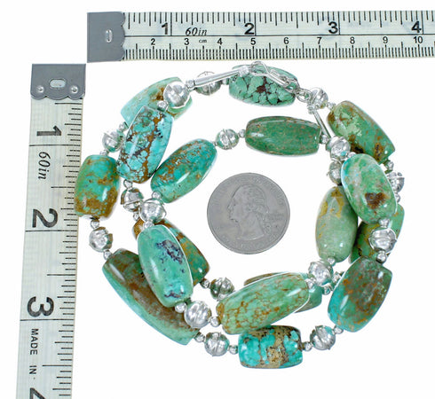 Genuine Navajo Kingman Lake Turquoise Sterling Silver Bead Necklace TX11365