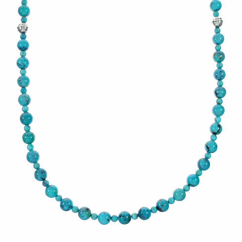 Navajo Sterling Silver Native American Turquoise Bead Necklace TX11364