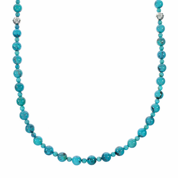 Navajo Sterling Silver Native American Turquoise Bead Necklace TX11364