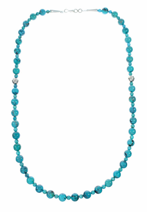 Navajo Sterling Silver Native American Turquoise Bead Necklace TX11364