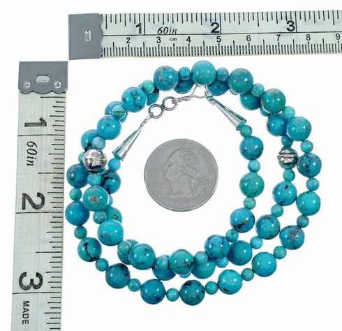 Navajo Sterling Silver Native American Turquoise Bead Necklace TX11364