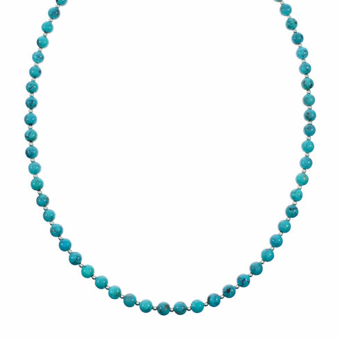 Genuine Navajo Sterling Silver Turquoise Bead Necklace TX11366
