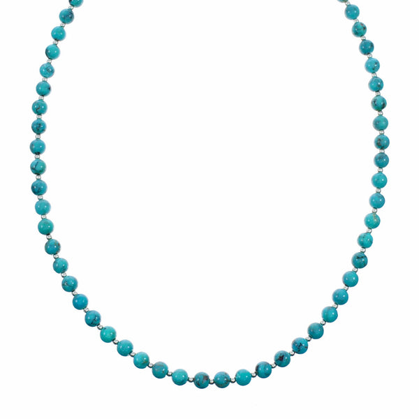 Genuine Navajo Sterling Silver Turquoise Bead Necklace TX11366