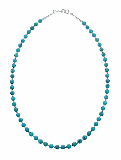 Genuine Navajo Sterling Silver Turquoise Bead Necklace TX11366