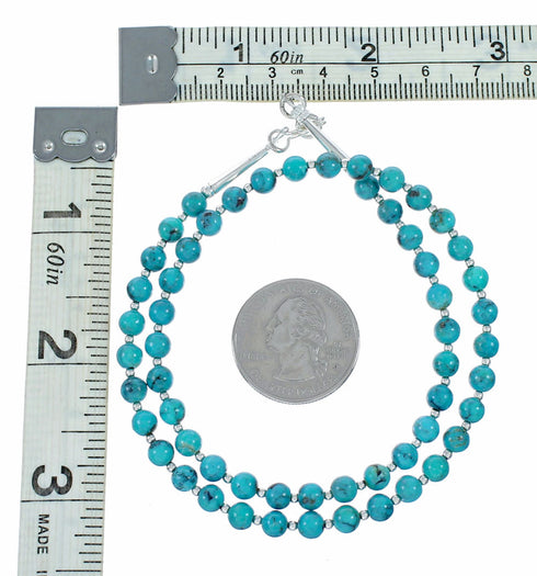 Genuine Navajo Sterling Silver Turquoise Bead Necklace TX11366
