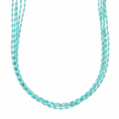 Navajo Turquoise 5-Strand Hand Strung Sterling Silver 18" Necklace TX11368