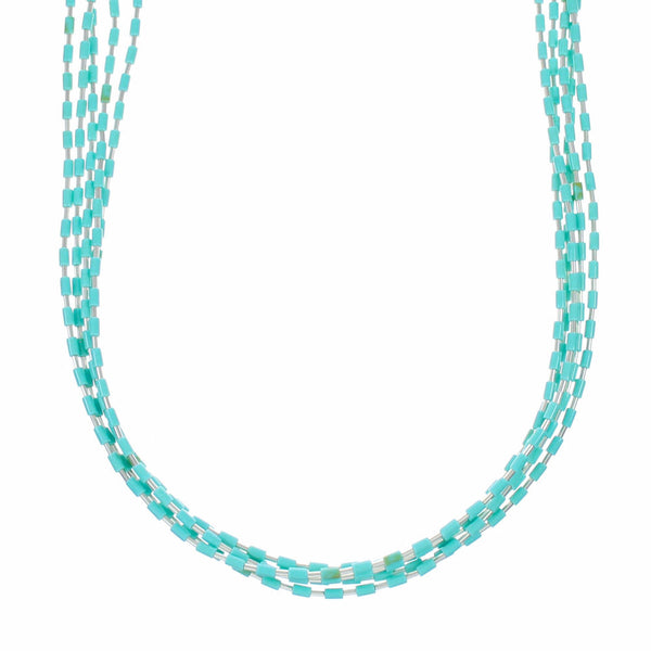 Navajo Turquoise 5-Strand Hand Strung Sterling Silver 18" Necklace TX11368