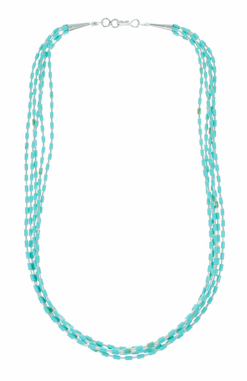 Navajo Turquoise 5-Strand Hand Strung Sterling Silver 18" Necklace TX11368