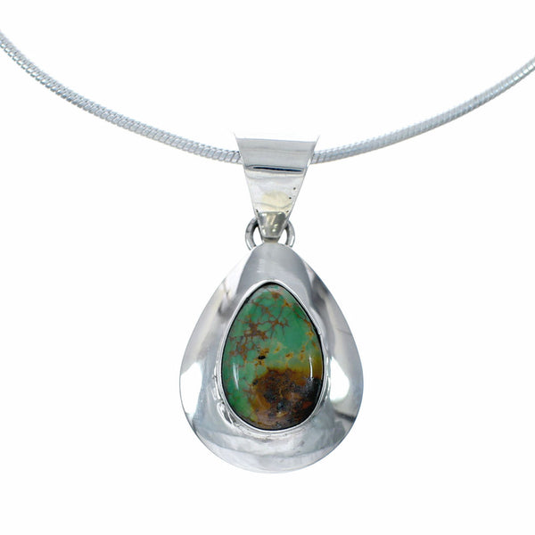 Sterling Silver Turquoise Navajo Tear Drop Pendant 16" Italian Snake Chain Necklace Set TX11359
