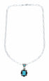 Genuine Navajo Turquoise Pendant Sterling Silver Link Chain Necklace Set TX11380