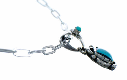 Genuine Navajo Turquoise Pendant Sterling Silver Link Chain Necklace Set TX11380