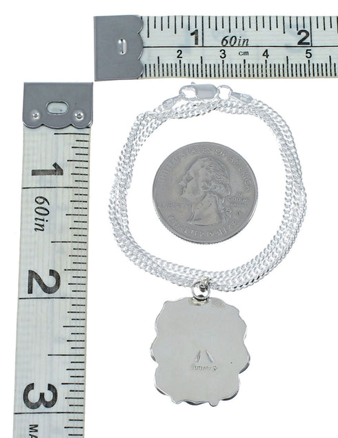Navajo Turquoise Inlay Pendant Sterling Silver Box Chain Necklace Set TX11379