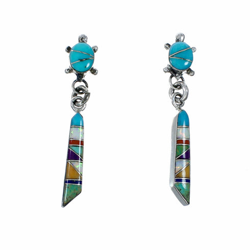 Southwest Multicolor And Sterling Silver Post Dangle Turtle Inlay Earrings TX11383