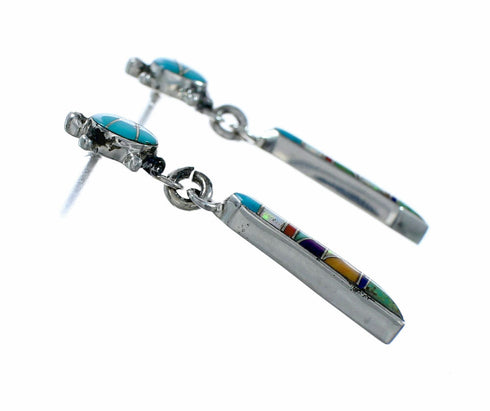 Southwest Multicolor And Sterling Silver Post Dangle Turtle Inlay Earrings TX11383