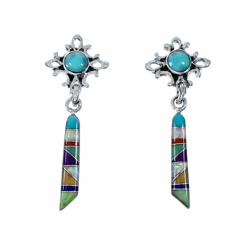 Southwest Multicolor And Sterling Silver Post Dangle Earrings TX11382