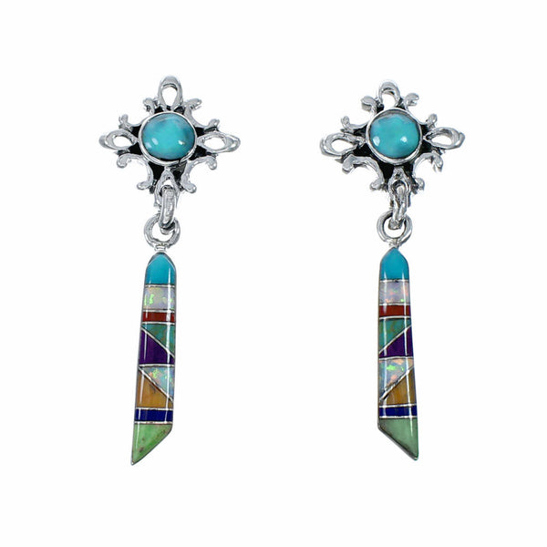 Southwest Multicolor And Sterling Silver Post Dangle Earrings TX11382