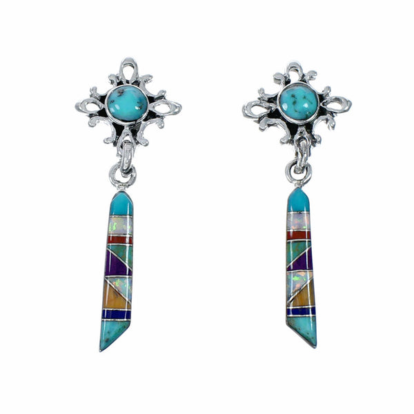 Southwest Multicolor And Sterling Silver Post Dangle Earrings TX11381