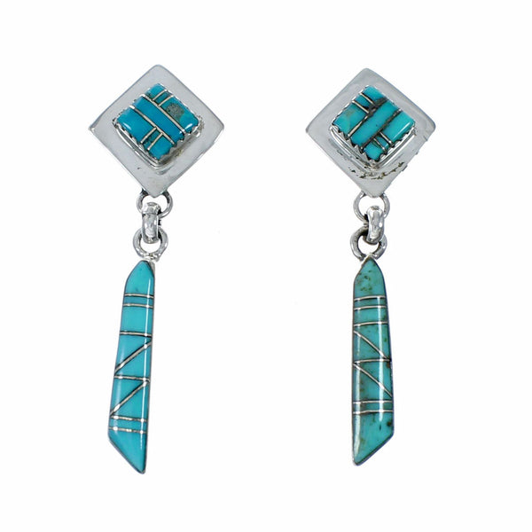 Southwest Turquoise And Sterling Silver Post Dangle Earrings TX11386