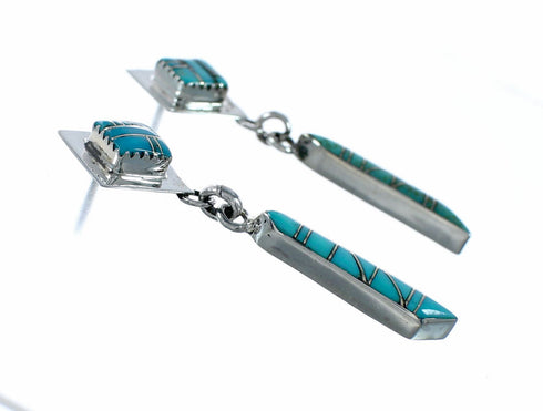 Southwest Turquoise And Sterling Silver Post Dangle Earrings TX11386