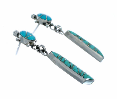 Southwest Turquoise And Sterling Silver Post Dangle Turtle Inlay Earrings TX11384
