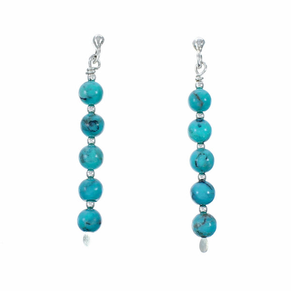 Native Sterling Silver Turquoise Bead Post Dangle Earrings TX11378