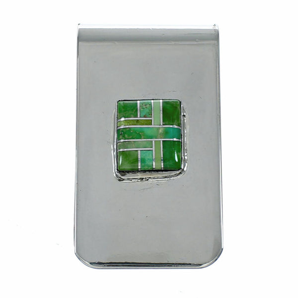 Genuine Navajo Turquoise And Sterling Silver Inlay Money Clip TX11355