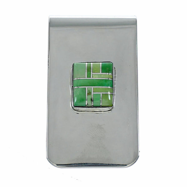 Genuine Navajo Turquoise And Sterling Silver Inlay Money Clip TX11356