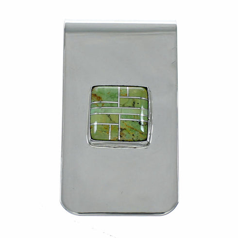 Native American Navajo Turquoise And Sterling Silver Inlay Money Clip TX11357