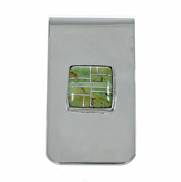 Native American Navajo Turquoise And Sterling Silver Inlay Money Clip TX11357