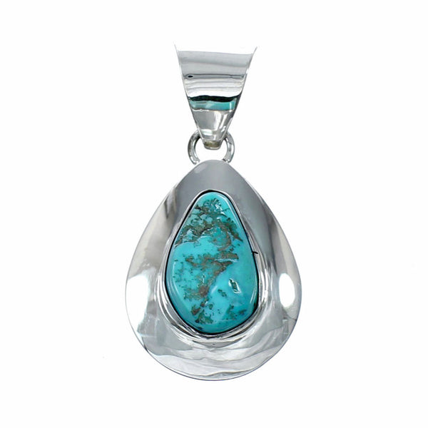 Native American Turquoise Tear Drop Genuine Sterling Silver Pendant TX11375