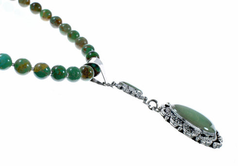 Native American Turquoise Sterling Silver Navajo Necklace Pendant Set TX11369