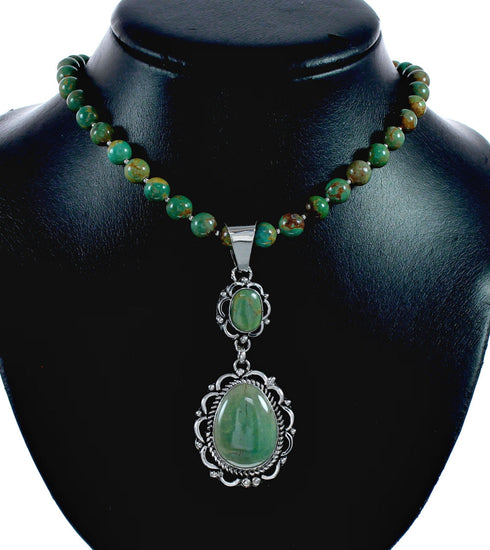 Native American Turquoise Sterling Silver Navajo Necklace Pendant Set TX11369