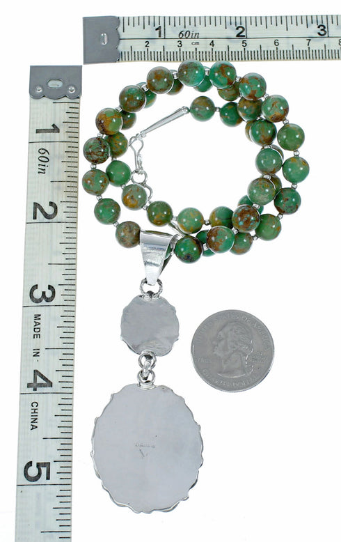 Native American Turquoise Sterling Silver Navajo Necklace Pendant Set TX11369