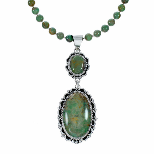 Unique Navajo Turquoise Sterling Silver Necklace Pendant Set TX11370