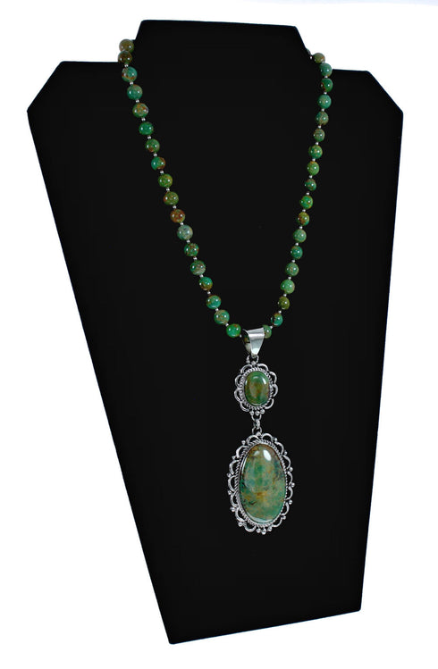 Unique Navajo Turquoise Sterling Silver Necklace Pendant Set TX11370