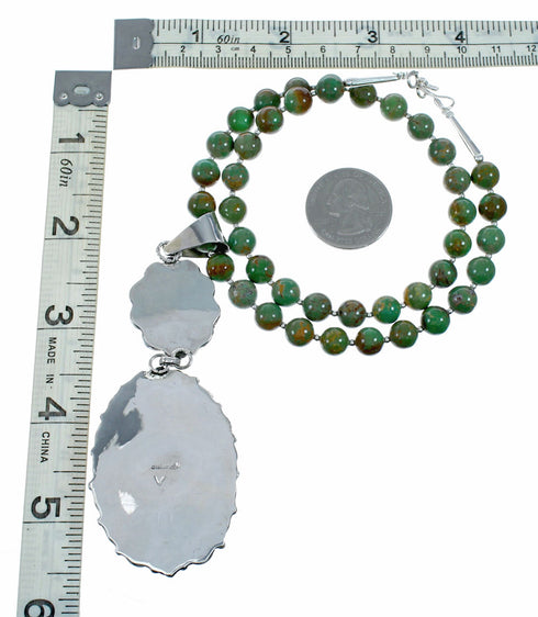 Unique Navajo Turquoise Sterling Silver Necklace Pendant Set TX11370