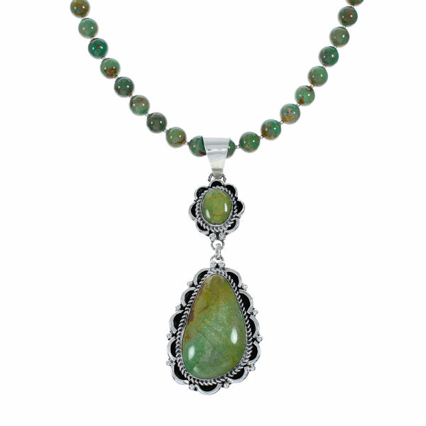 Genuine Navajo Turquoise Sterling Silver Necklace Pendant Set TX11371