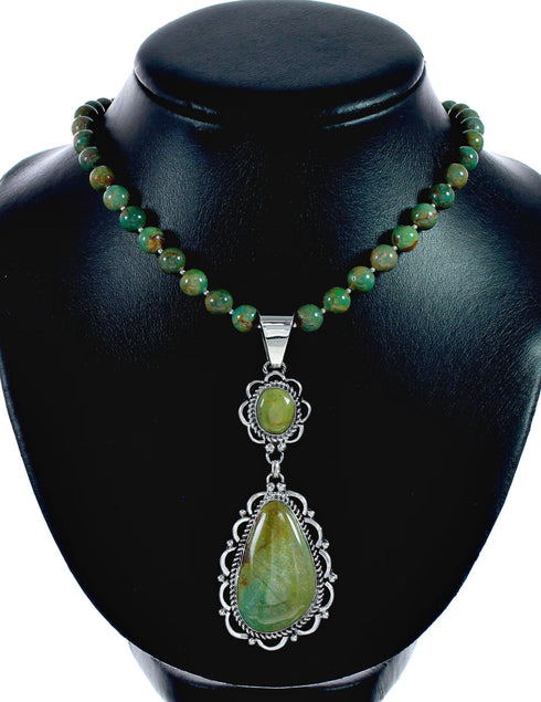 Genuine Navajo Turquoise Sterling Silver Necklace Pendant Set TX11371