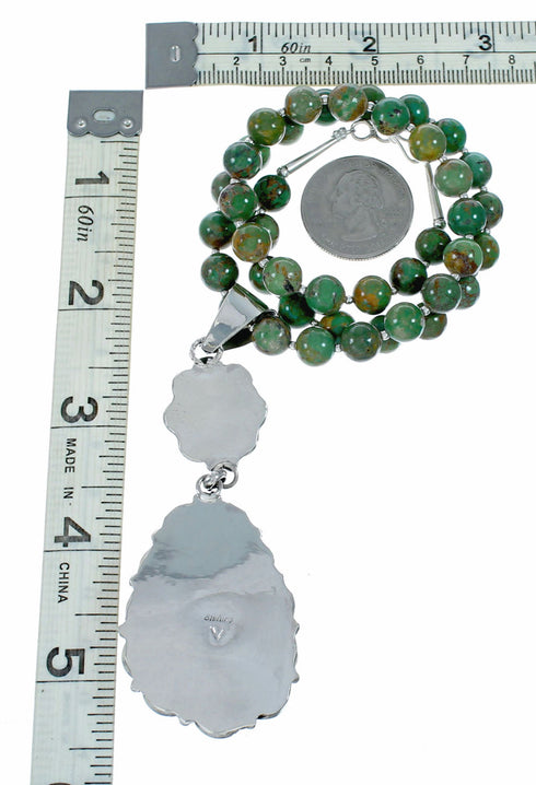 Genuine Navajo Turquoise Sterling Silver Necklace Pendant Set TX11371