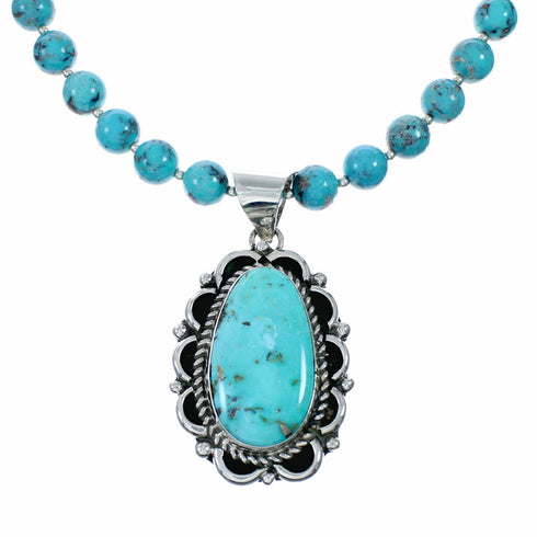 Genuine Navajo Turquoise Sterling Silver Necklace Pendant Set TX11372