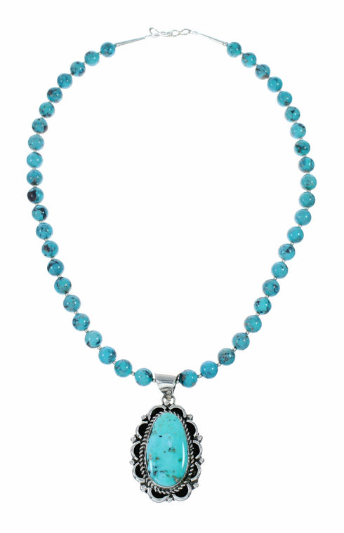 Genuine Navajo Turquoise Sterling Silver Necklace Pendant Set TX11372