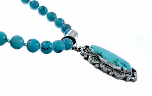 Genuine Navajo Turquoise Sterling Silver Necklace Pendant Set TX11372